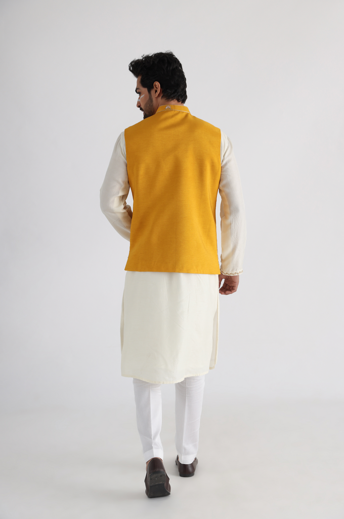 RUAKH YELLOW EMBROIDERED NEHRU AND KURTA SET