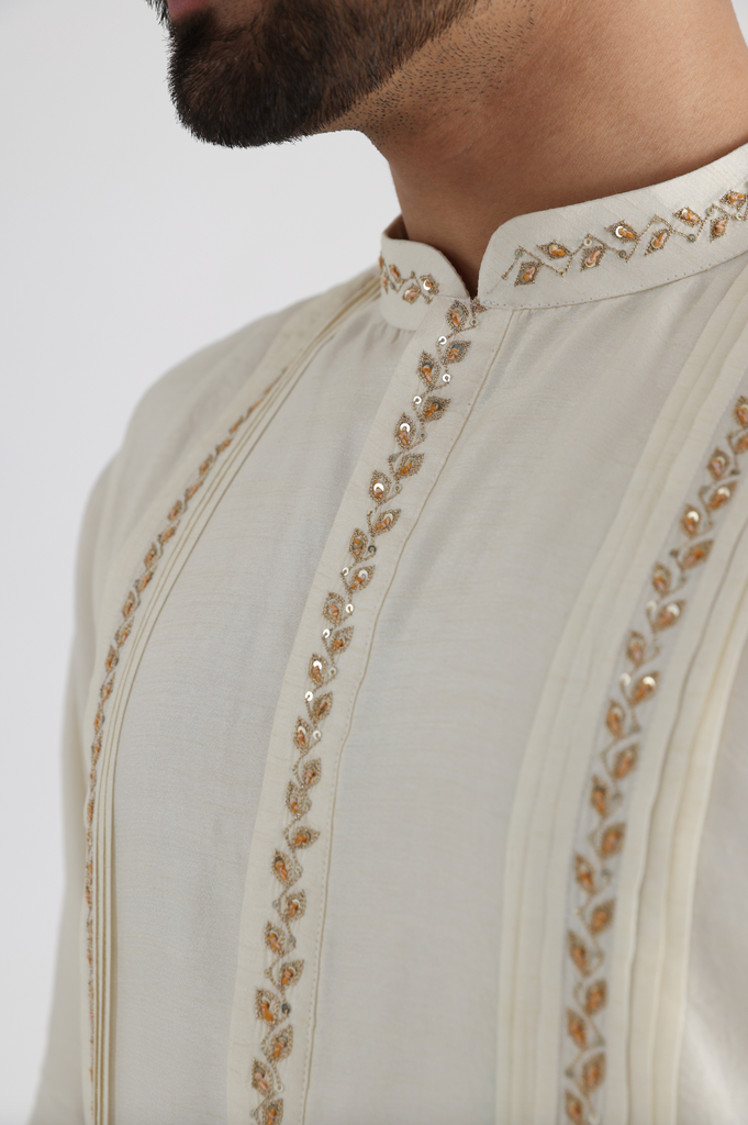 RUAKH YELLOW EMBROIDERED NEHRU AND KURTA SET