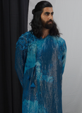 JADE BLUE BLOTCH PRINTED AND HAND EMBROIDERED ANGRAKHA KURTA WITH PANTS
