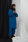 JADE BLUE KURTA WITH PANTS AND CUFF DETAILING