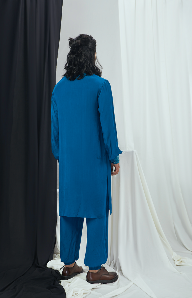 JADE BLUE KURTA WITH PANTS AND CUFF DETAILING