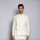 OFF WHITE ASYMMETRICAL BANDHGALA