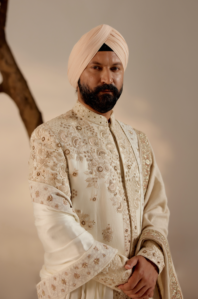 BUTTER CREAM SHERWANI SET