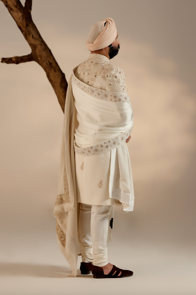 BUTTER CREAM SHERWANI SET