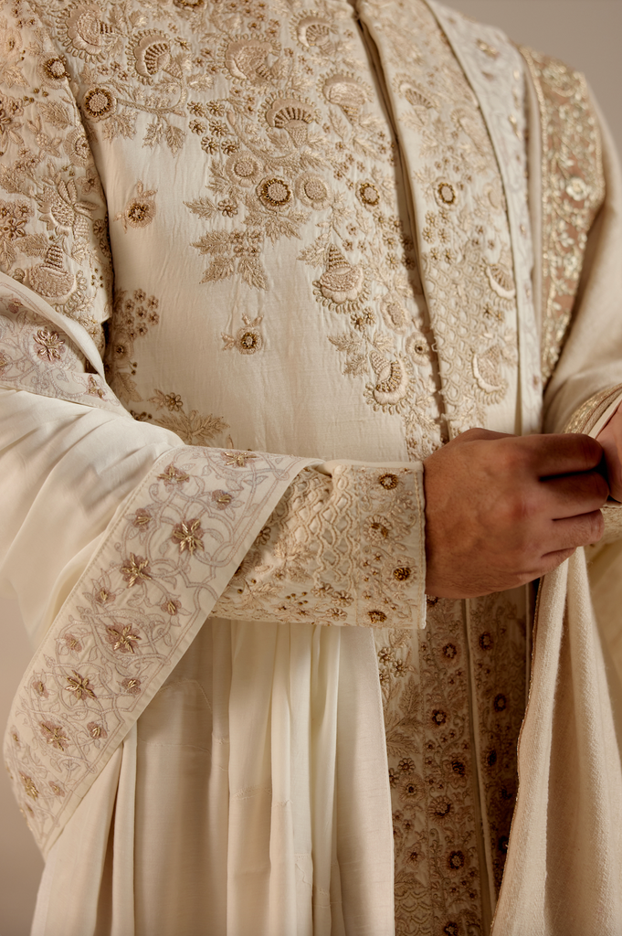 BUTTER CREAM SHERWANI SET