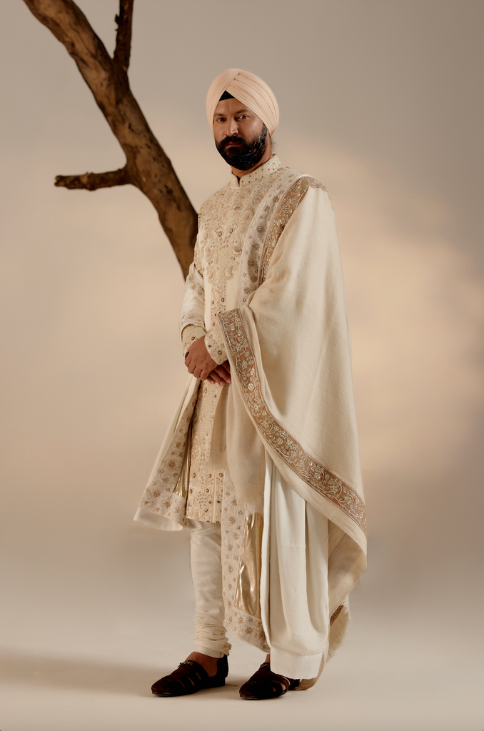 BUTTER CREAM SHERWANI SET
