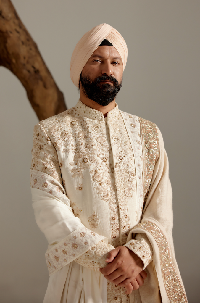 BUTTER CREAM SHERWANI SET