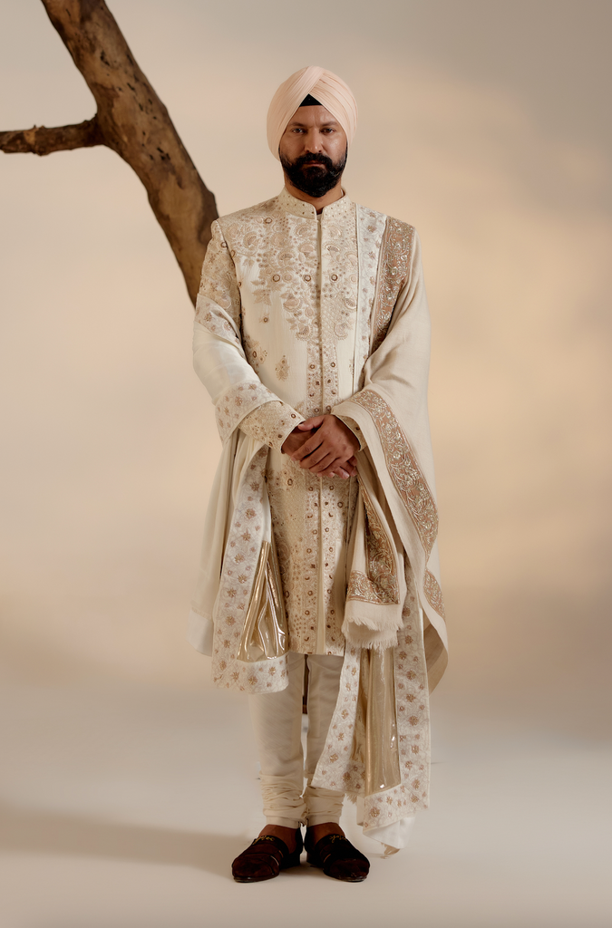 BUTTER CREAM SHERWANI SET