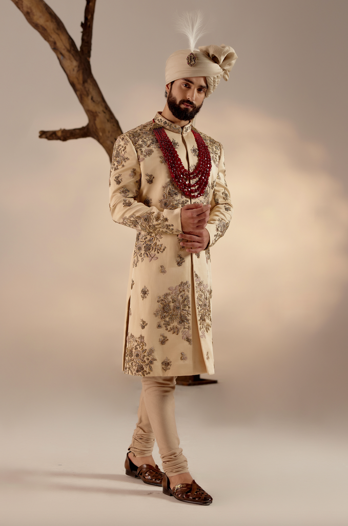 FROSTED ALMOND SHERWANI SET