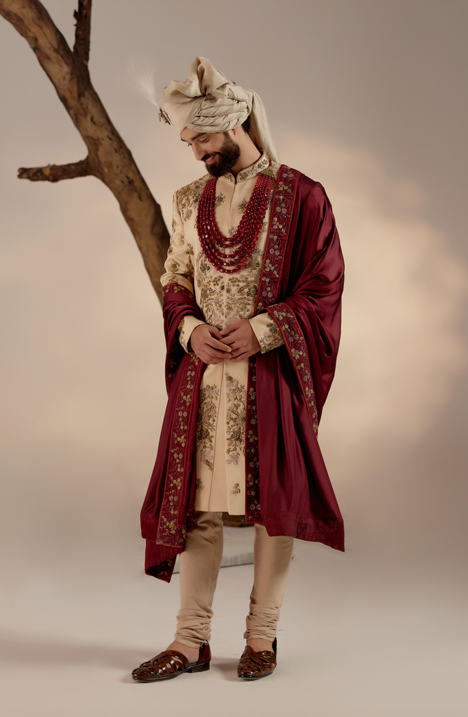 FROSTED ALMOND SHERWANI SET