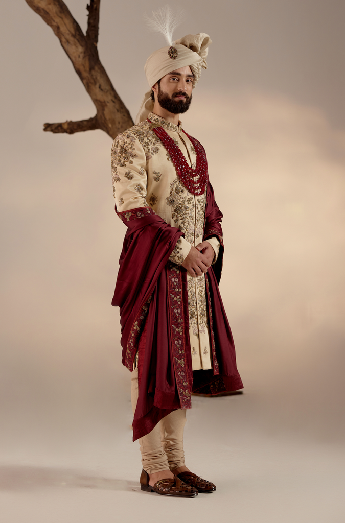 FROSTED ALMOND SHERWANI SET