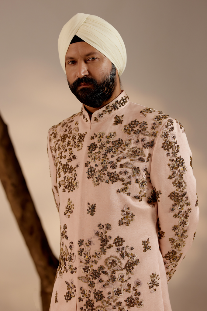 SHELL-PINK SHERWANI SET