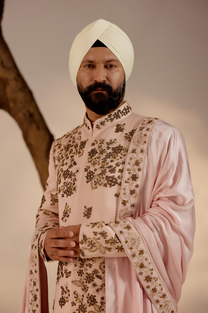 SHELL-PINK SHERWANI SET