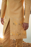 GOLDEN GLOW FLAMINGO SHERWANI SET