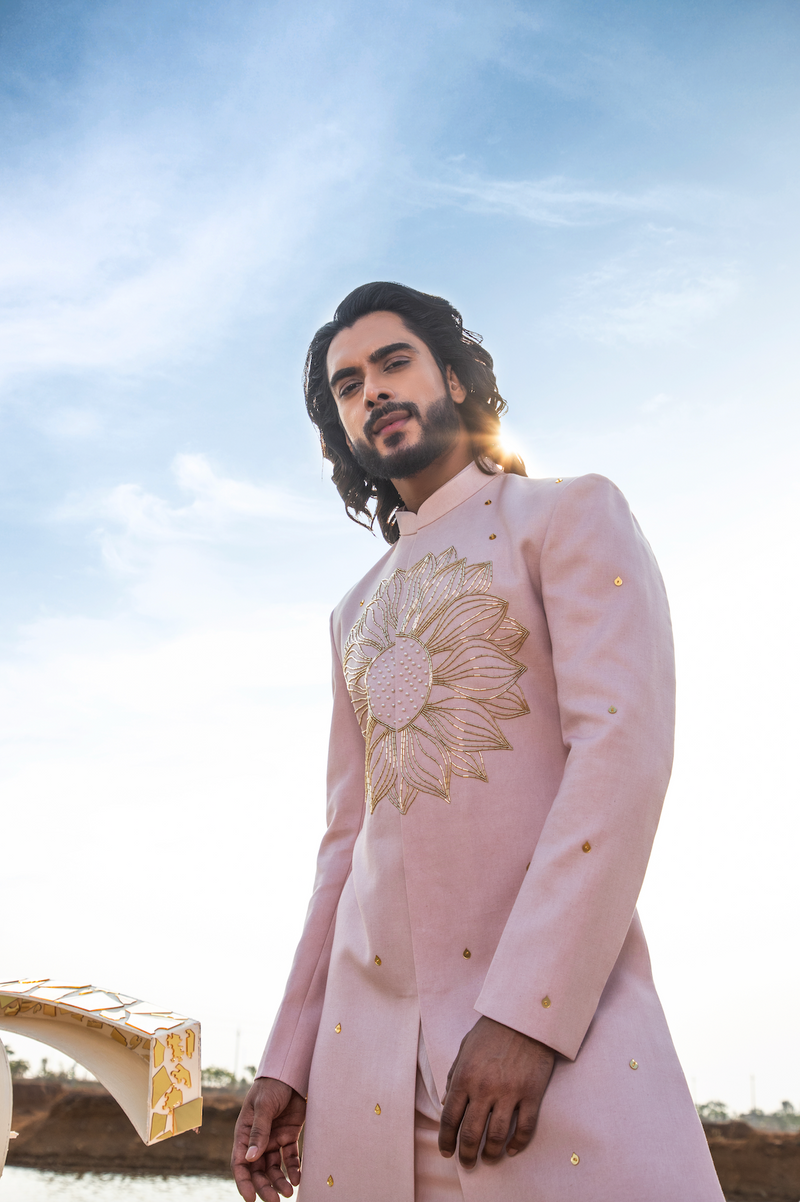 SUMMER PINK SHERWANI SET