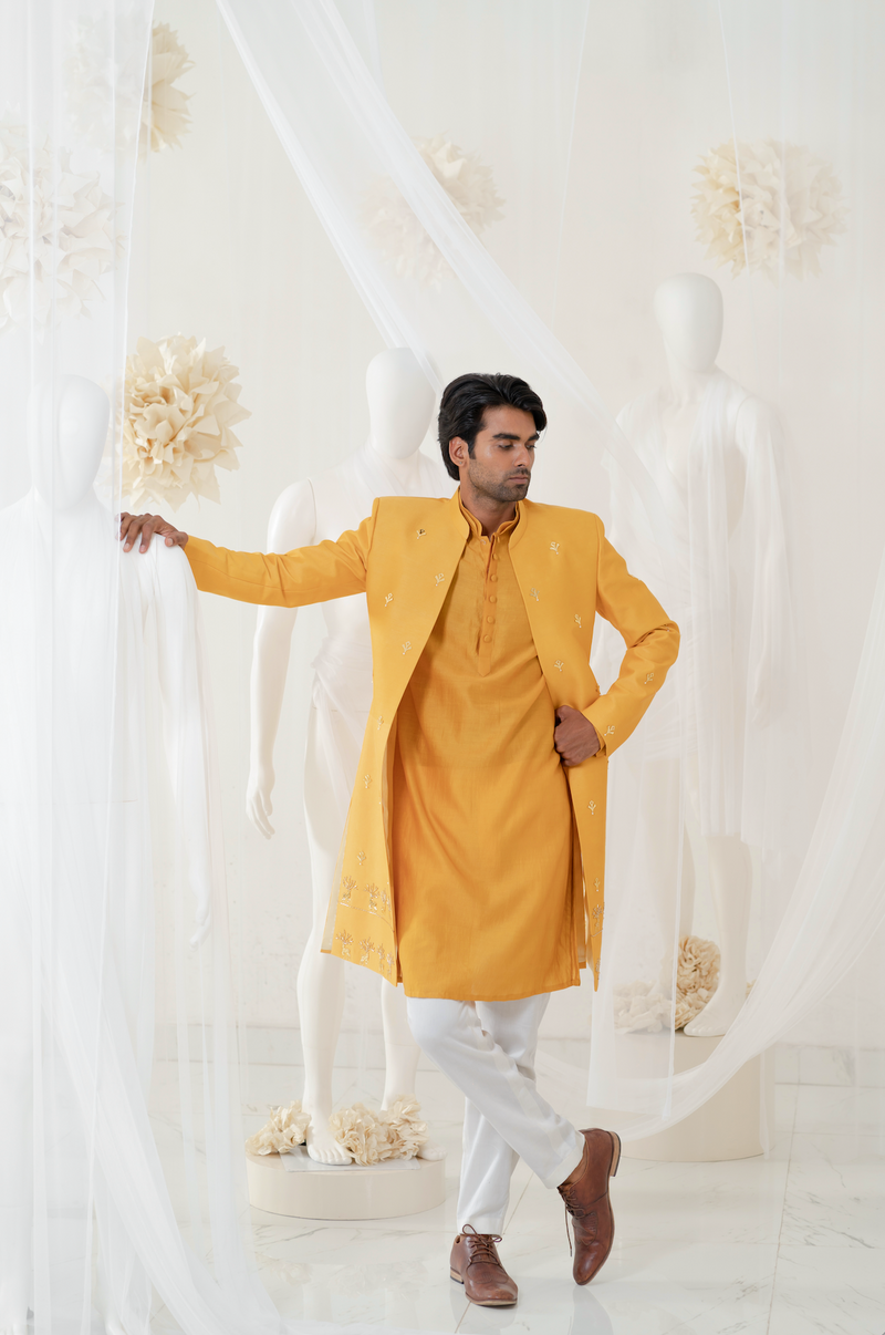 OCHRE GOLD REINDEER SHERWANI SET