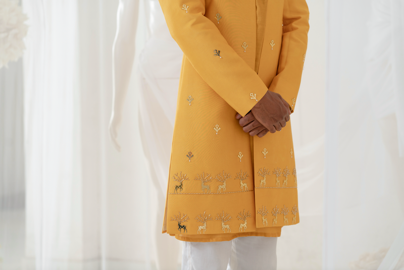 OCHRE GOLD REINDEER SHERWANI SET