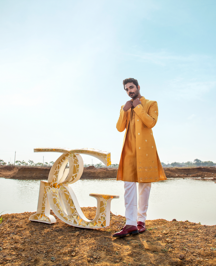 OCHRE GOLD REINDEER SHERWANI SET