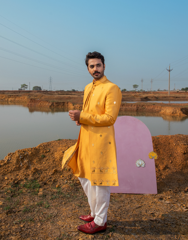 OCHRE GOLD REINDEER SHERWANI SET