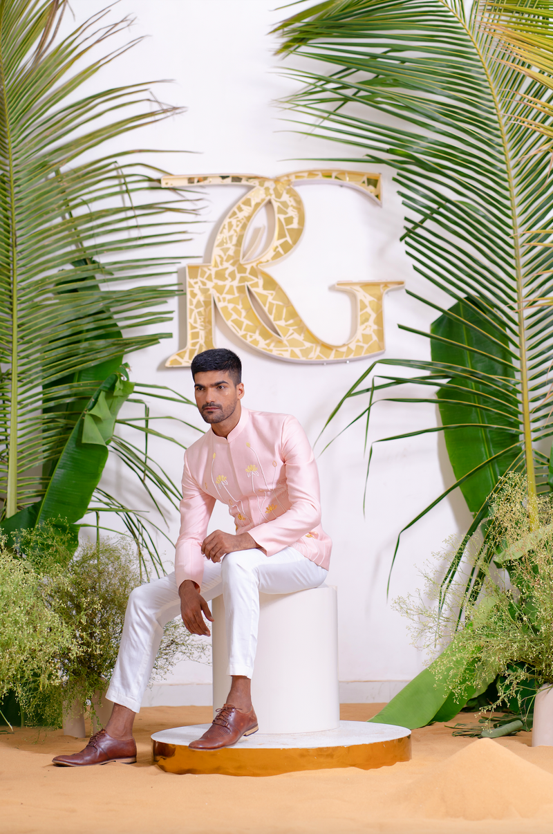 SOFT PINK LOTUS EMBROIDERED JODHPURI SET