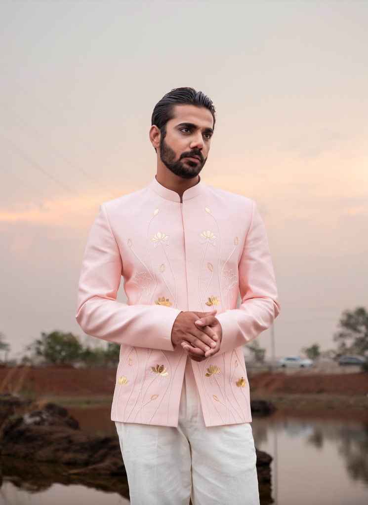 SOFT PINK LOTUS EMBROIDERED JODHPURI SET