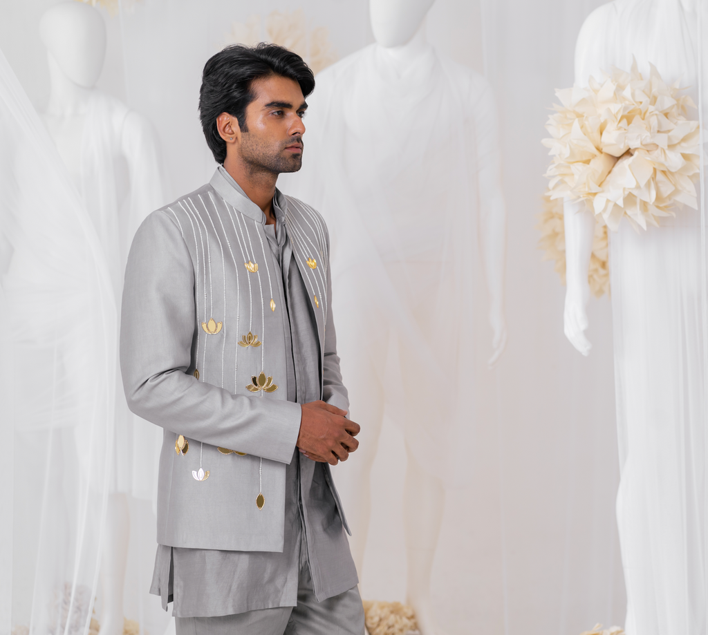 ASH LOTUS EMBROIDERED JODHPURI SET