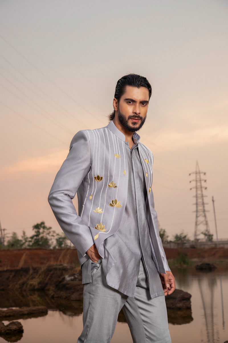 ASH LOTUS EMBROIDERED JODHPURI SET