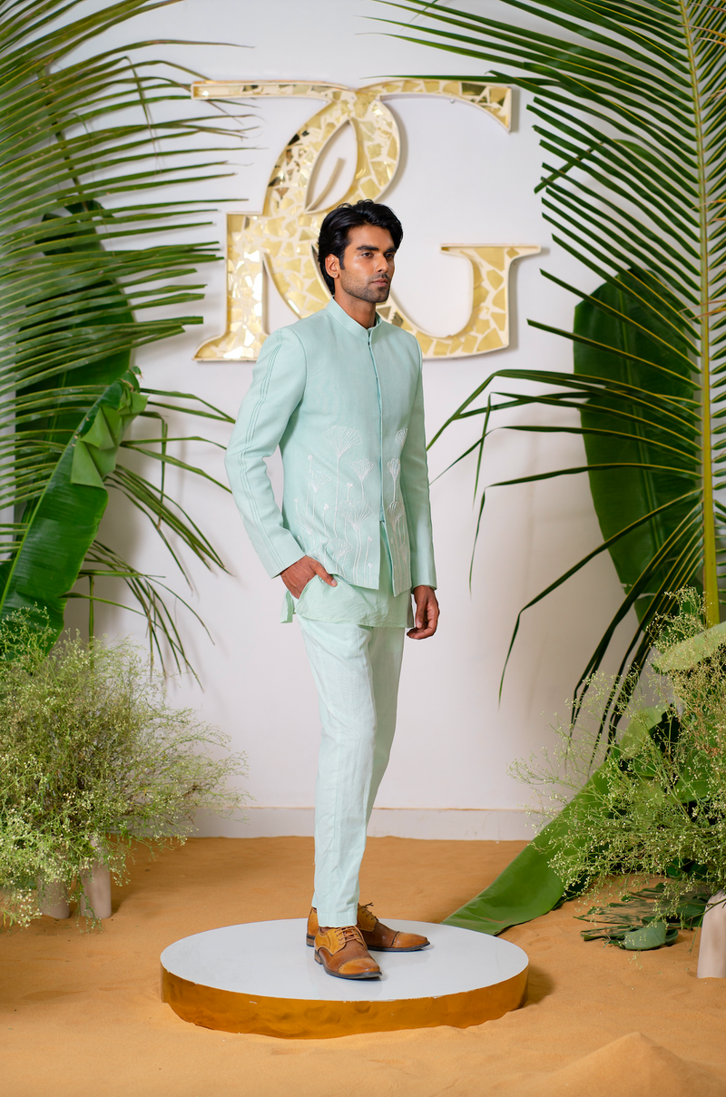 POWDER BLUE EMBROIDRED JODHPURI SET