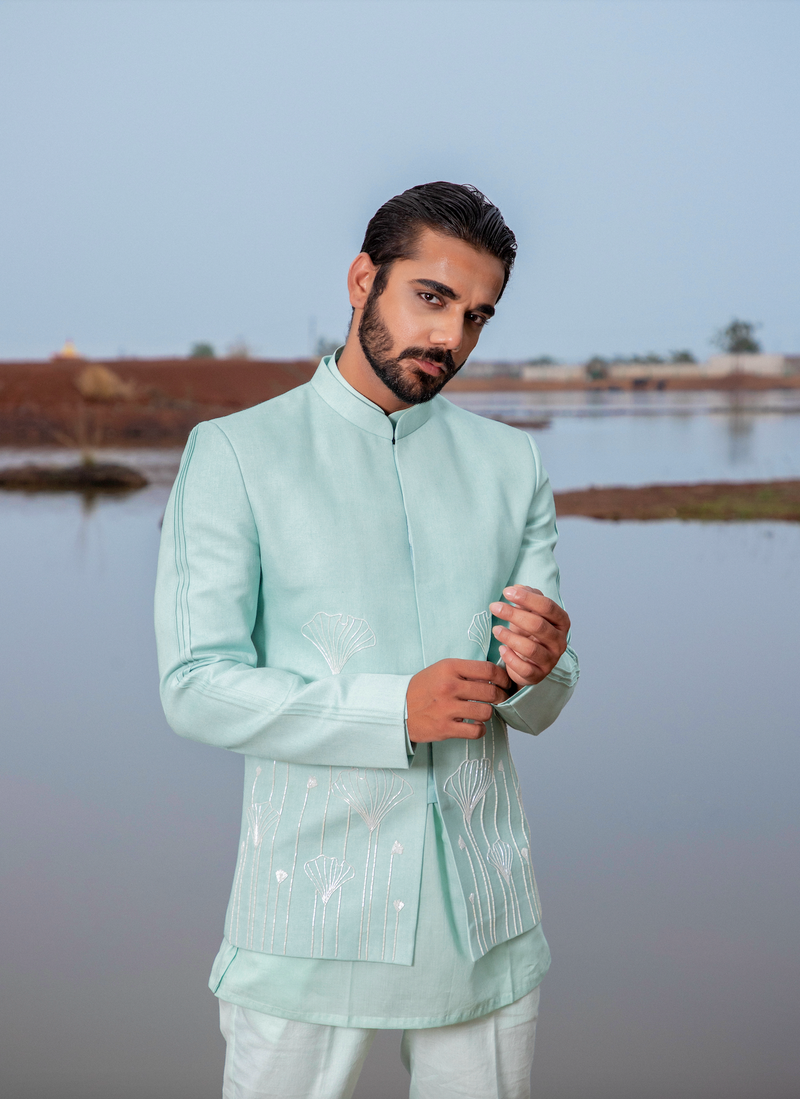 POWDER BLUE EMBROIDRED JODHPURI SET