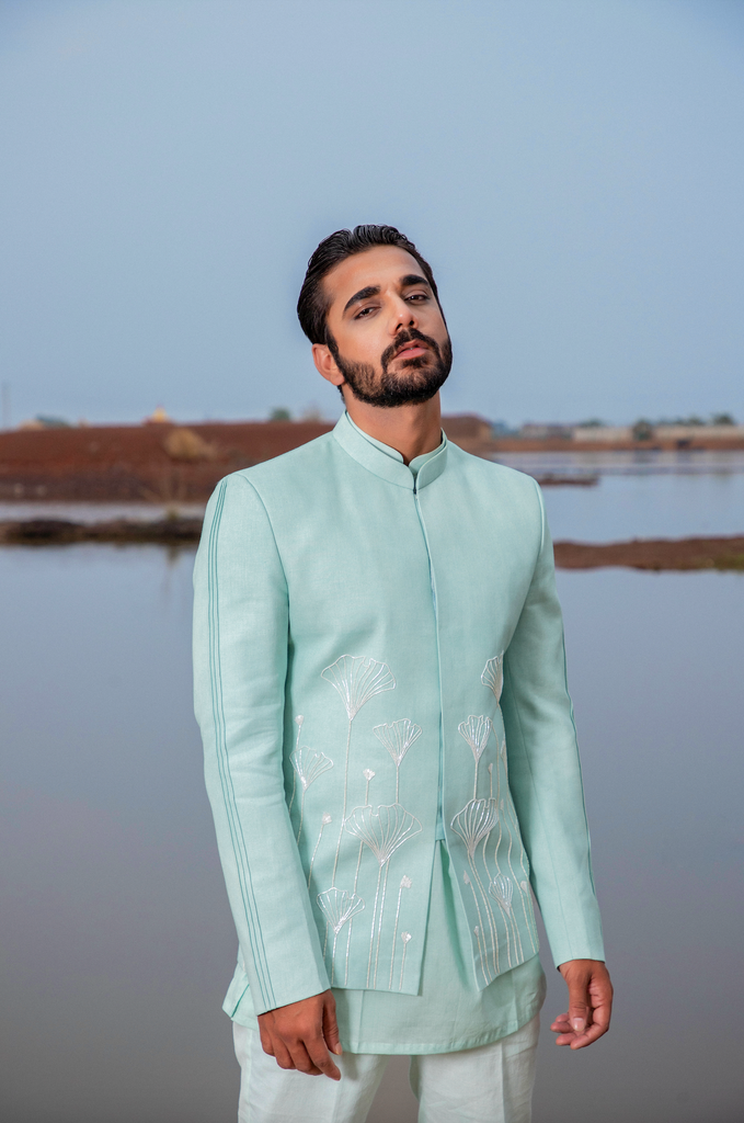 POWDER BLUE EMBROIDRED JODHPURI SET