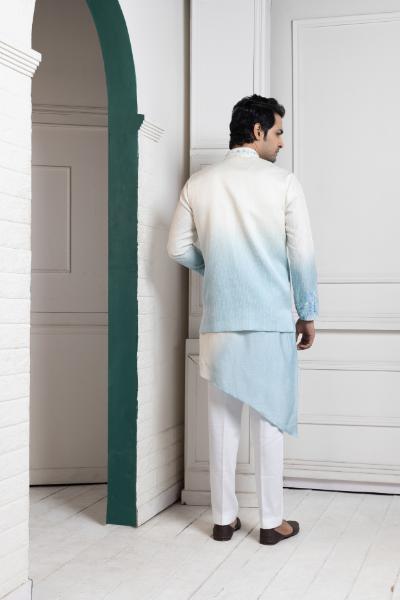 IVORY-SKY OMBRE EMBROIDERED NEHRU