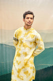 Yellow Tie-dye Kurta Set with embroidered band on one sleeve