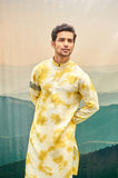 YELLOW TIE-DYE KURTA SET WITH EMBROIDERED BAND ON ONE SLEEVE