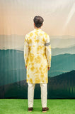 YELLOW TIE-DYE KURTA SET WITH EMBROIDERED BAND ON ONE SLEEVE