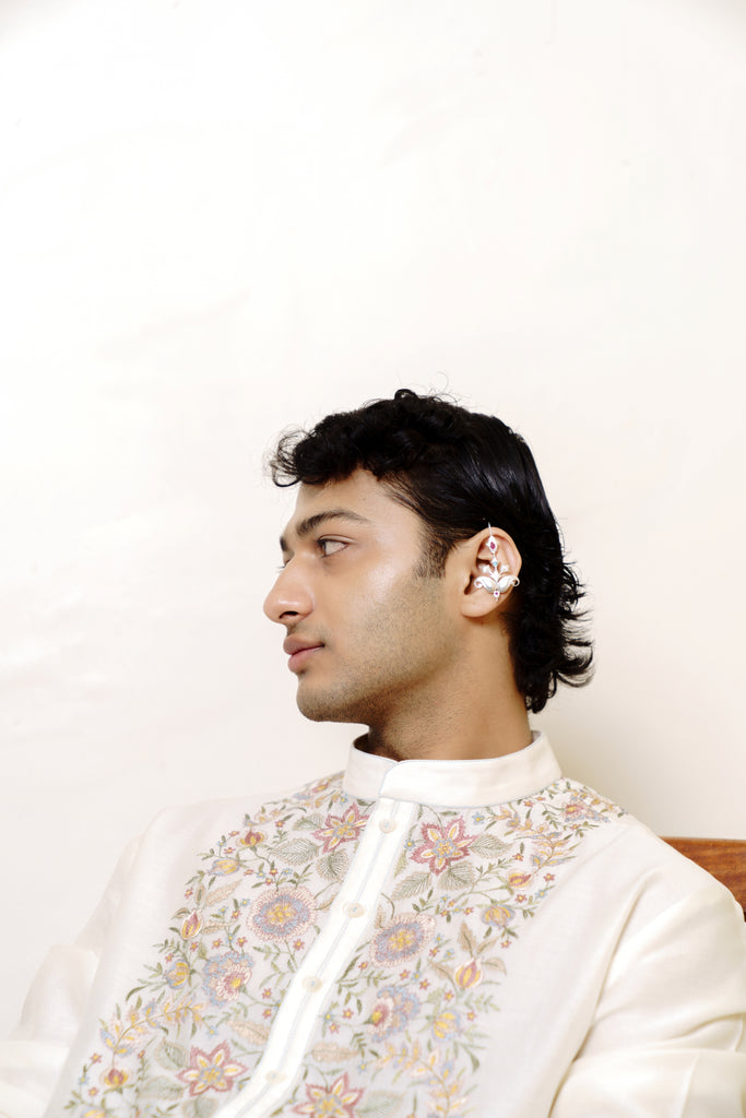 IVORY CHANDERI HANDLOOM KURTA SET