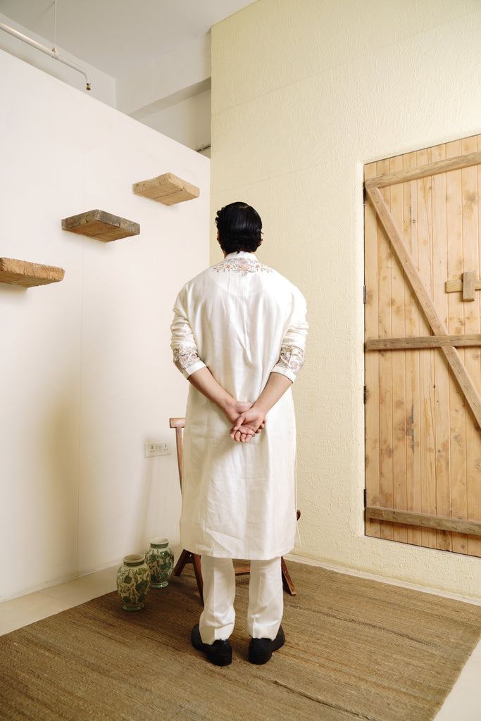 IVORY CHANDERI HANDLOOM KURTA SET