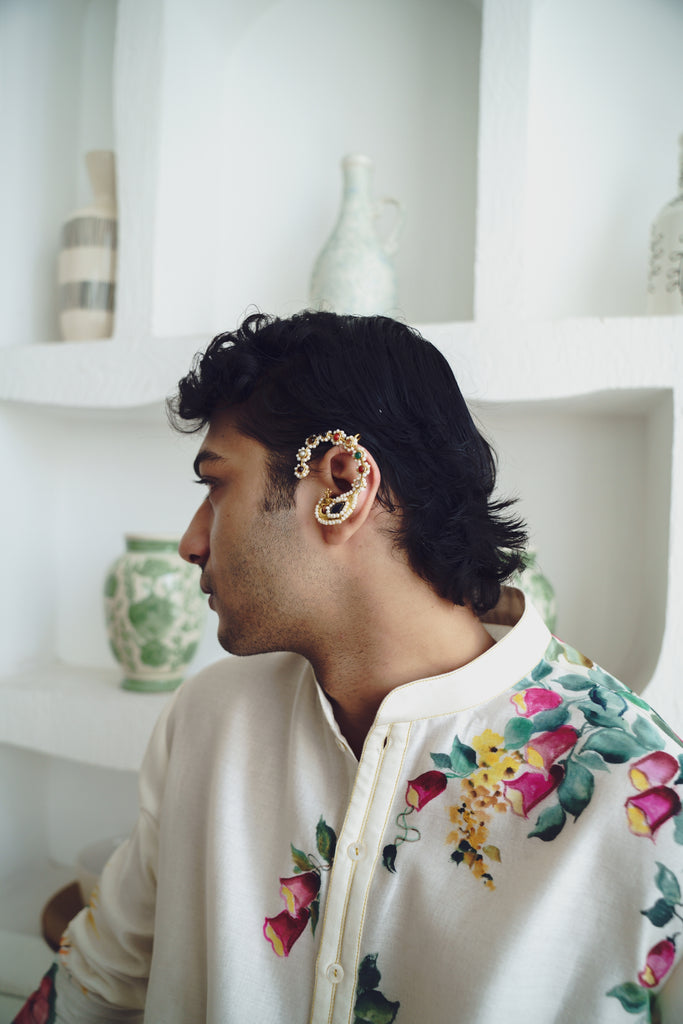 IVORY CHANDERI HAND PAINTED KURTA SET