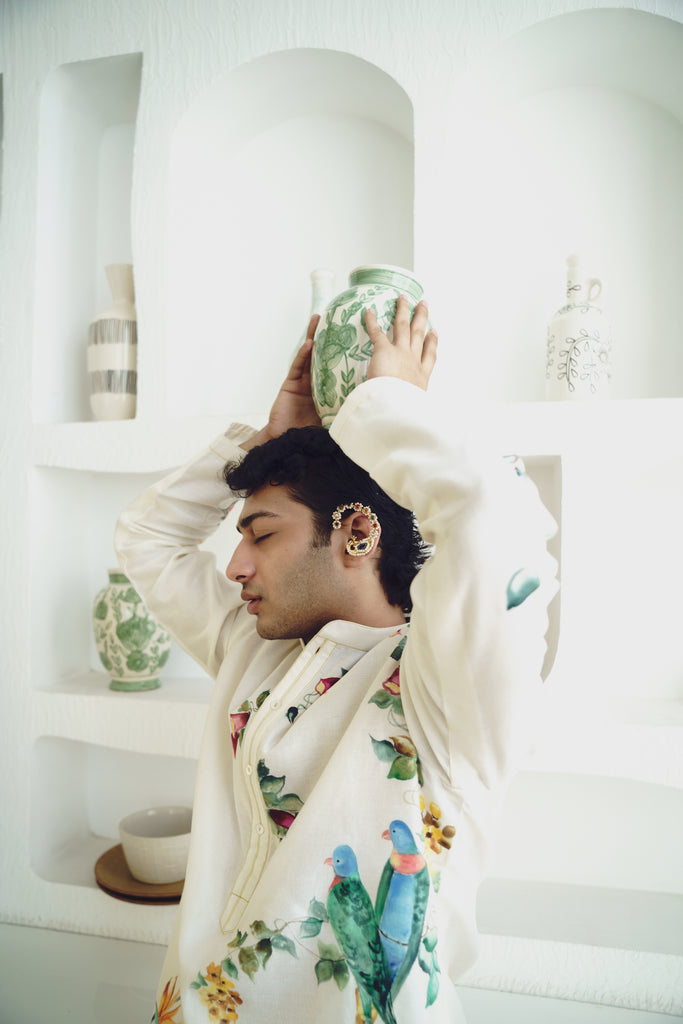 IVORY CHANDERI HAND PAINTED KURTA SET