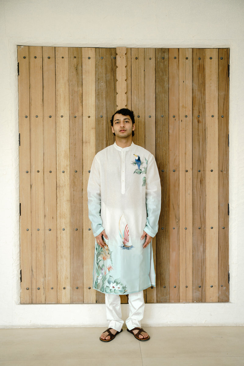 OMBRE CHANDERI HAND PAINTED KURTA SET