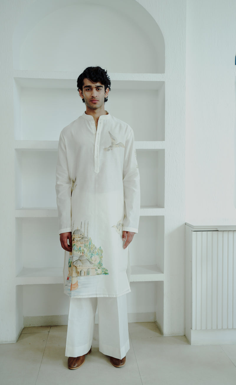 IVORY CHANDERI HAND PAINTED KURTA SET