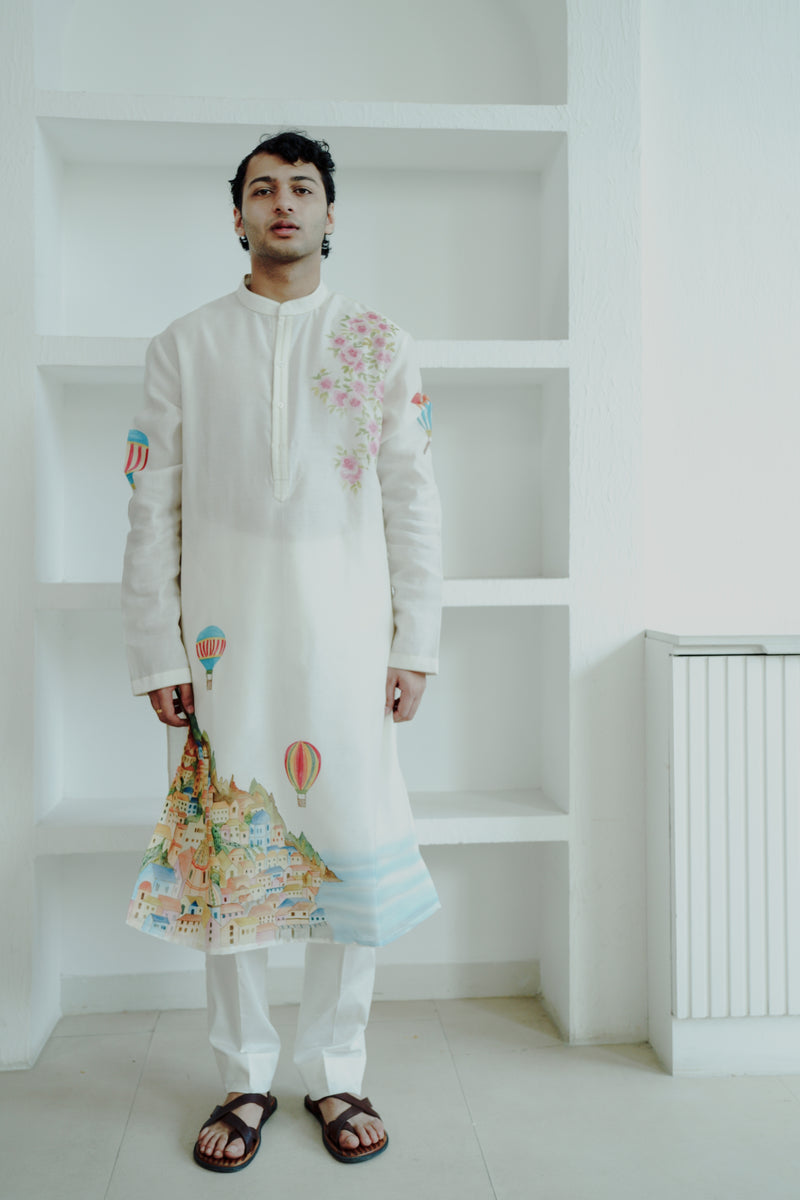 IVORY CHANDERI HAND PAINTED KURTA SET