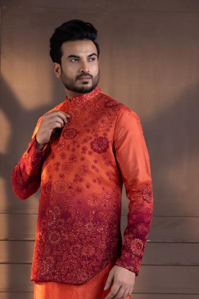 SUNSET BLOOM EMBROIDERED NEHRU AND KURTA SET