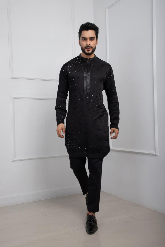 OBSIDIAN NEHRU AND ZIPPER KURTA SET