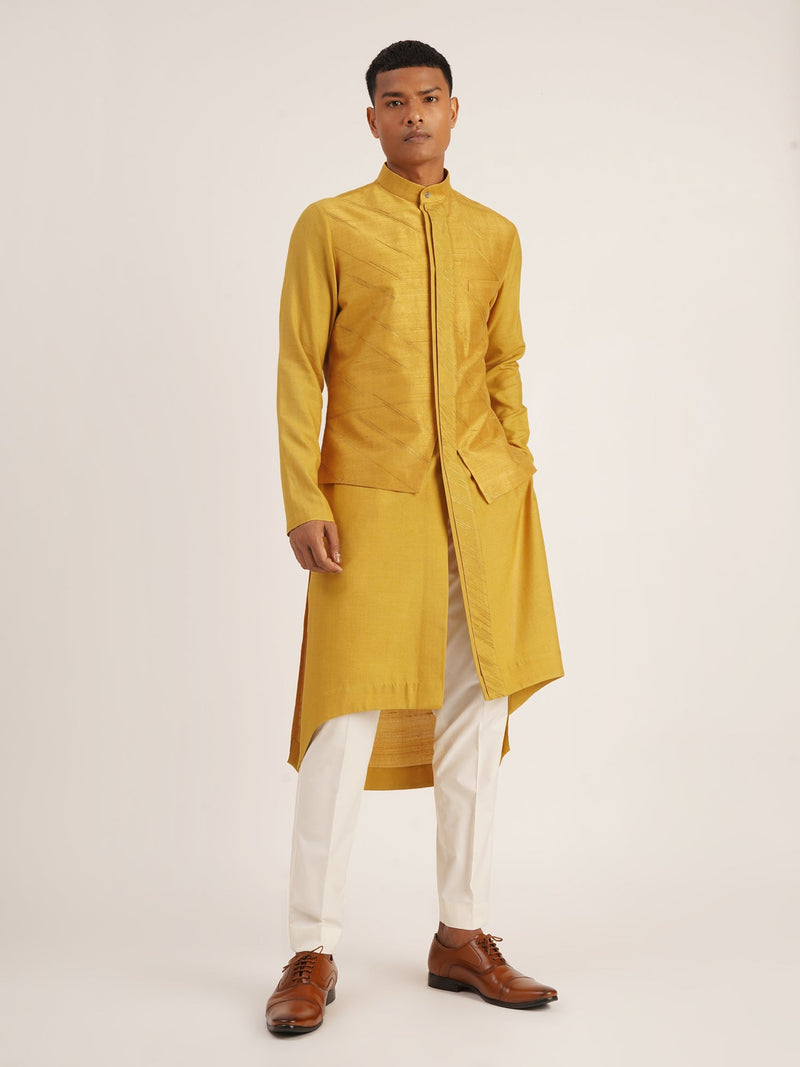 DIAGONAL EMBROIDERED HYBRID KURTA SET