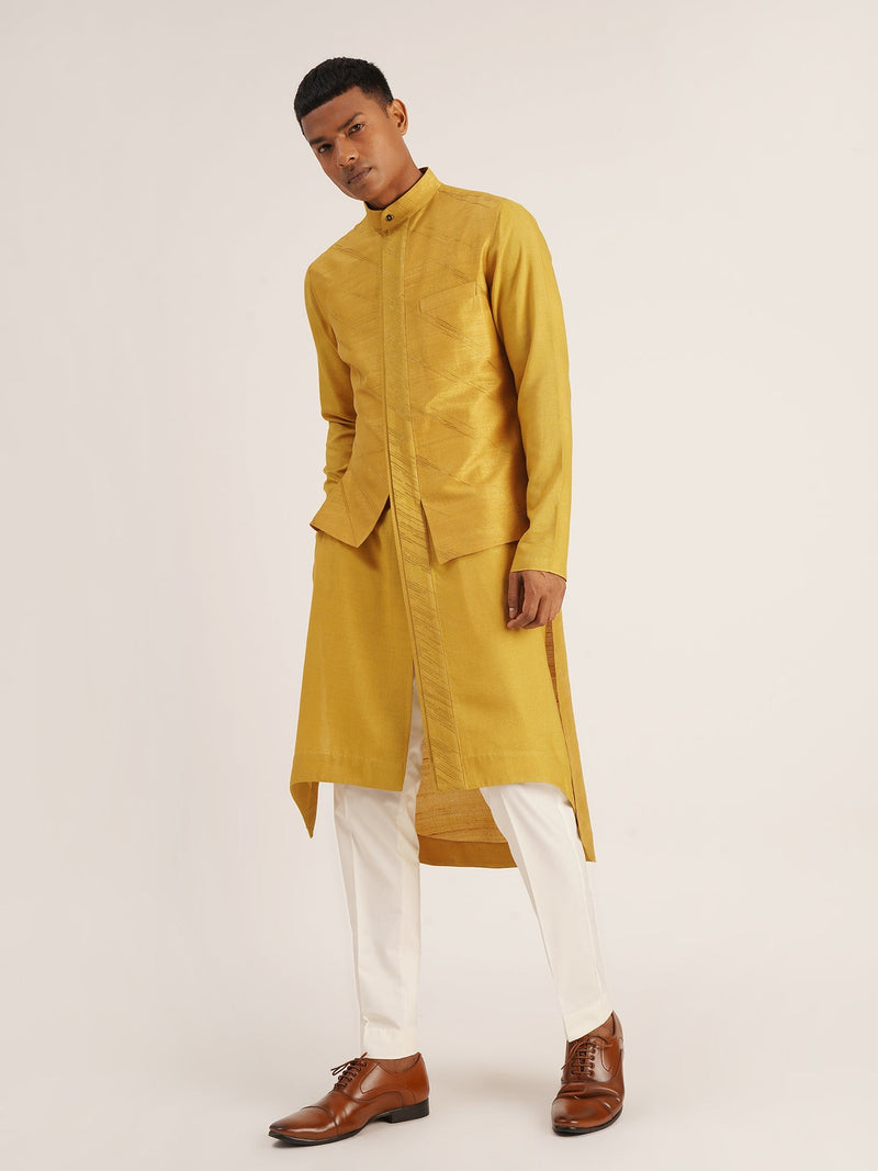 DIAGONAL EMBROIDERED HYBRID KURTA SET