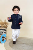Navy Blue Bandhgala with Off White Pants