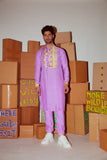 LILAC GEOMETRIC PRINTED KURTA WITH BOMBER PANTS AND PRINTED CUFF DETAILING