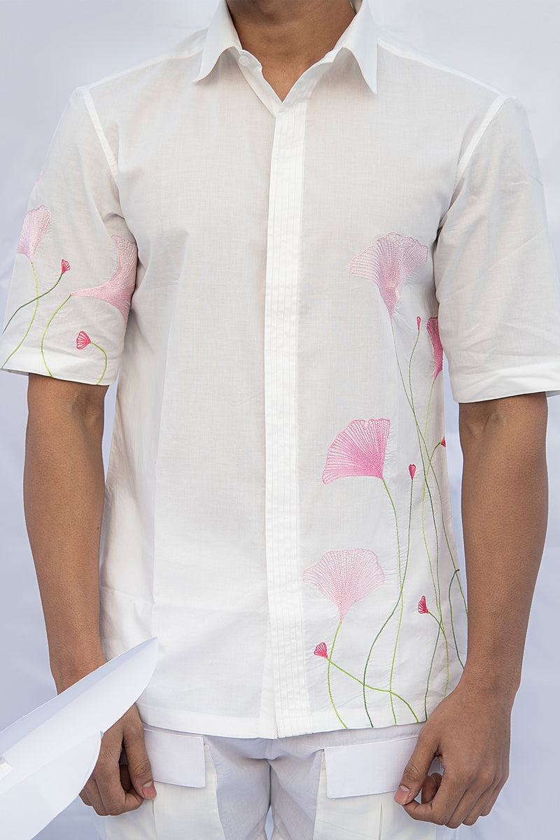 PINK GINGKO LEAF LINE SHIRT