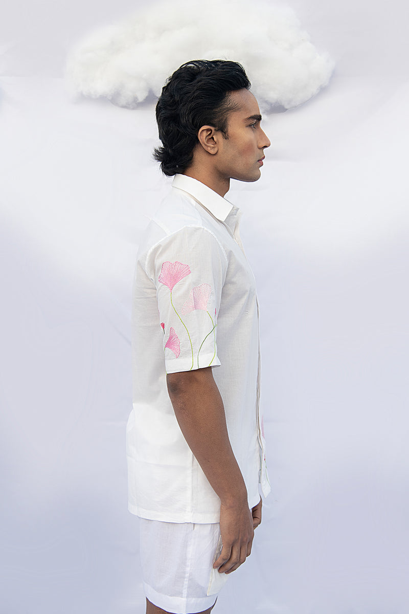 PINK GINGKO LEAF LINE SHIRT