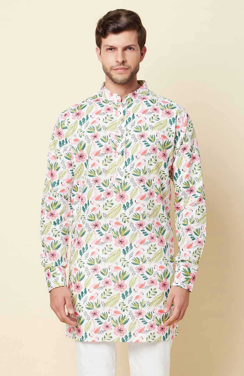WHITE FLORAL PRINT KURTA
